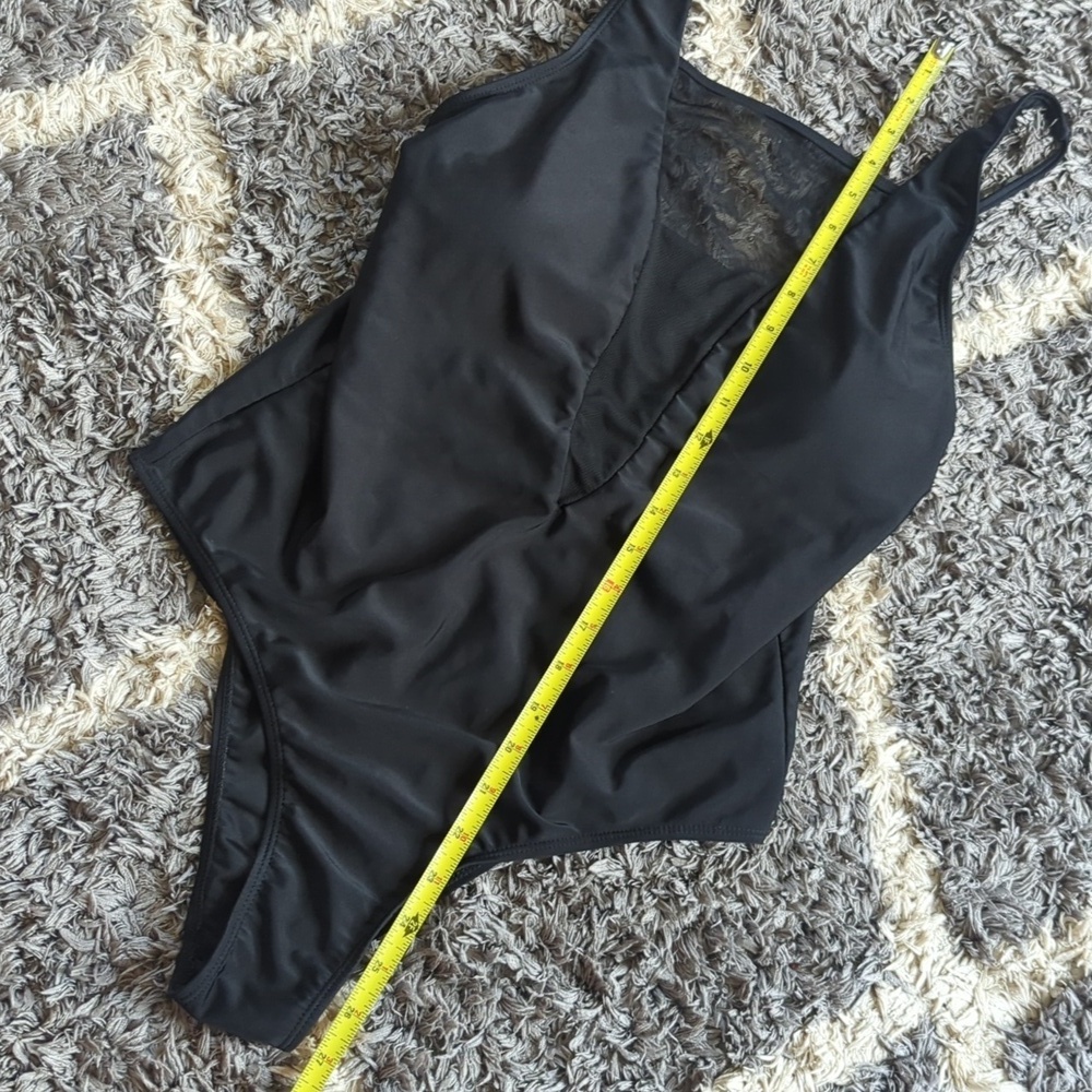 Shein Black Sheer Deep Vneck Chest One Piece Swimsuit Size Women's L - Picture 3 of 6